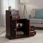 Sheesham Wood Storage Zuni Shoe Rack Cabinet for Living Room | 2 Shelf 4 Drawer Shoe Organizer | Mahogany 