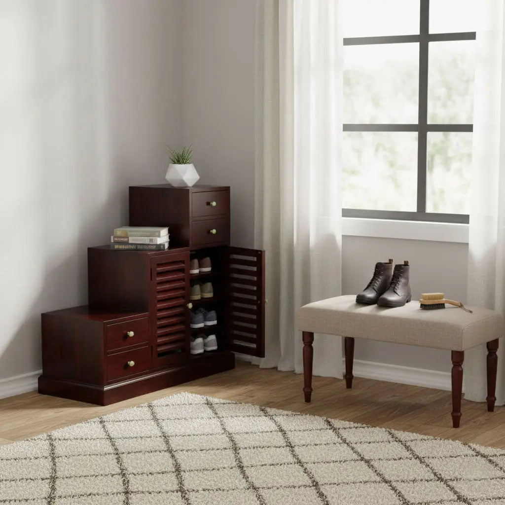 Sheesham Wood Storage Zuni Shoe Rack Cabinet for Living Room | 2 Shelf 4