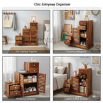 Sheesham Wood Storage Zuni Shoe Rack Cabinet for Living Room | 2 Shelf 4 Drawer Shoe Organizer | Mahogany 
