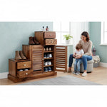Sheesham Wood Storage Zuni Shoe Rack Cabinet for Living Room | 2 Shelf 4 Drawer Shoe Organizer | Mahogany 