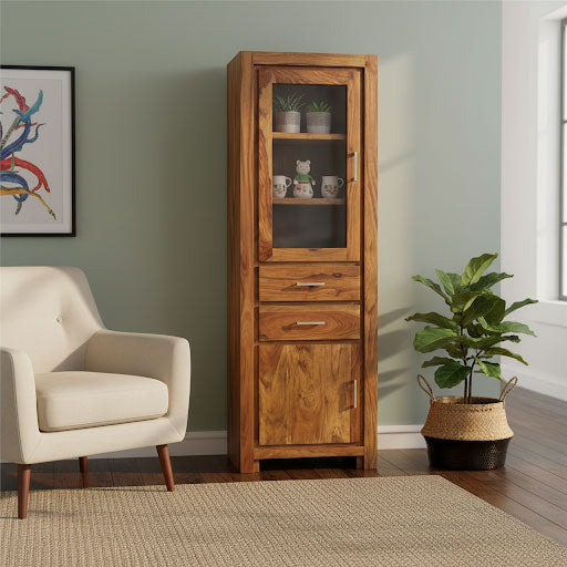 Sheesham Wood High Wooden Cabinet, Cupboard, Sideboard, Showcase or Library Bookcase 