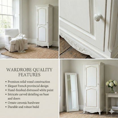Mango Wood Multipurpose Storage 1-Door Libson Wardrobe Almirah for Living Room | White Finish