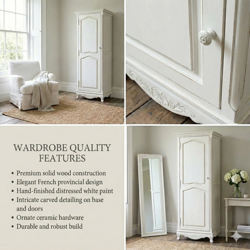 Mango Wood Multipurpose Storage 1-Door Libson Wardrobe Almirah for Living Room | White Finish 