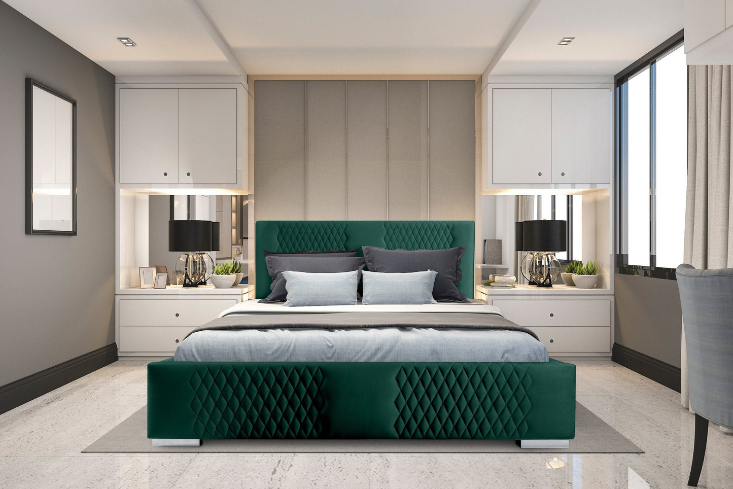 Velvet Upholstered King Size Bed with Hydraulic Storage 