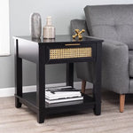 Knute Work End Table with Cane Storage(Solid Wood,Black) 