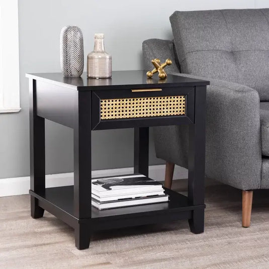 Translation missing: en.Knute Work End Table with Cane Storage(Solid Wood,Black) 