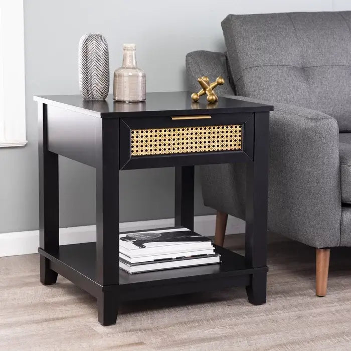 Translation missing: en.Knute Work End Table with Cane Storage(Solid Wood,Black) 
