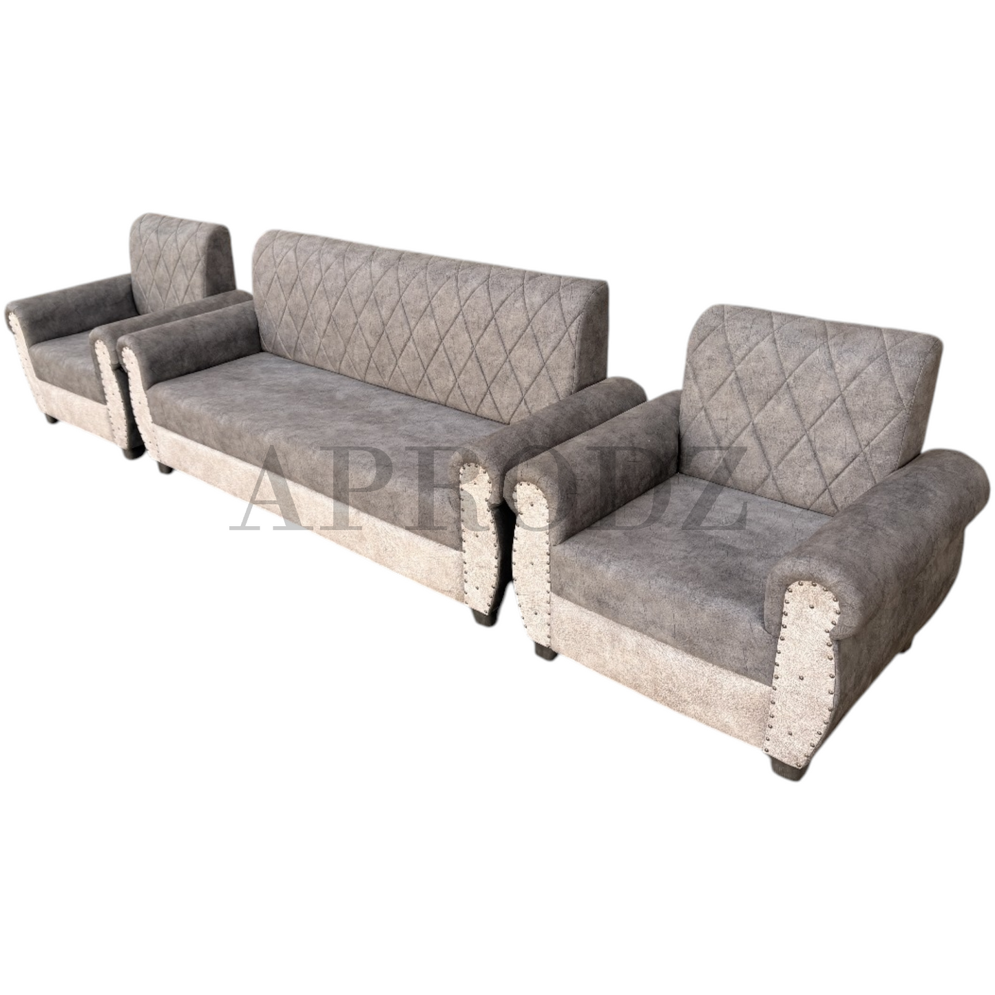 Sofa | Wood Frame Suede Fabric 40D Foam Cushion | Comfortable, Durable, Stylish & Modern for Living Room Furniture | Compact Design Lounge Seat Relaxation (Light Grey + Beige 3)