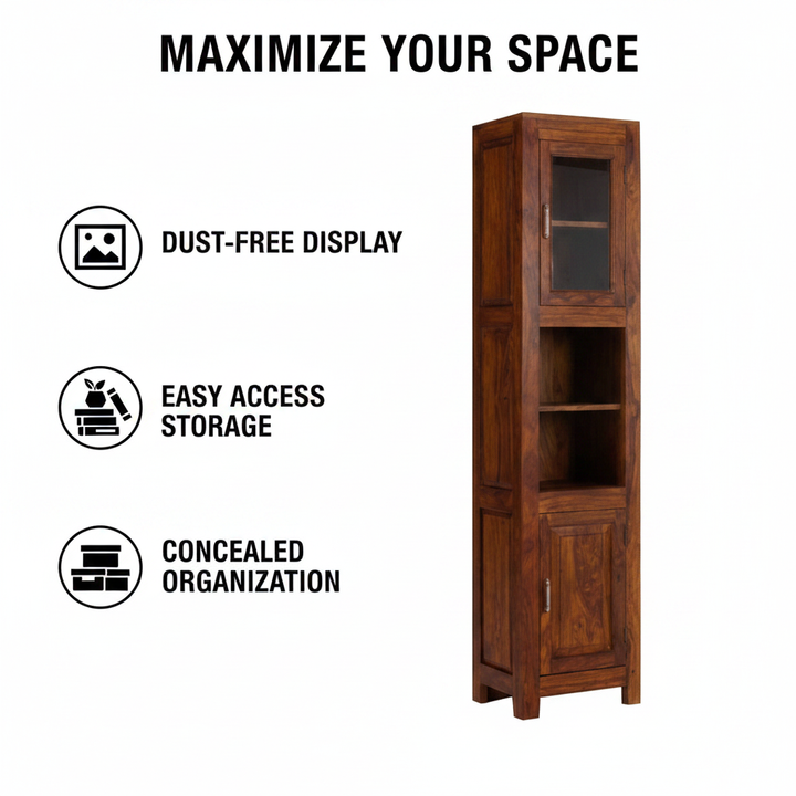 Translation missing: en.Sheesham Wood High Wooden Cabinet, Showcase, Cupboard, Sideboard, with Two Doors 