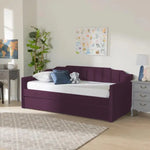 Purple Krease Upholstered Daybed with Trundle Bed in a styled room, offering a vibrant seating and sleeping solution.