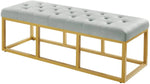 Tufted Long Upholstered Velvet and Metal Bench 