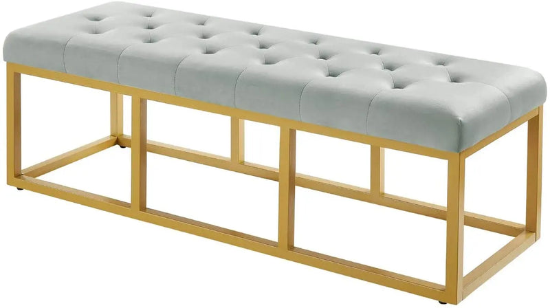 Tufted Long Upholstered Velvet and Metal Bench 