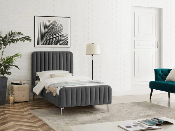 Fluted Velvet Upholstered bed with Metal Feet