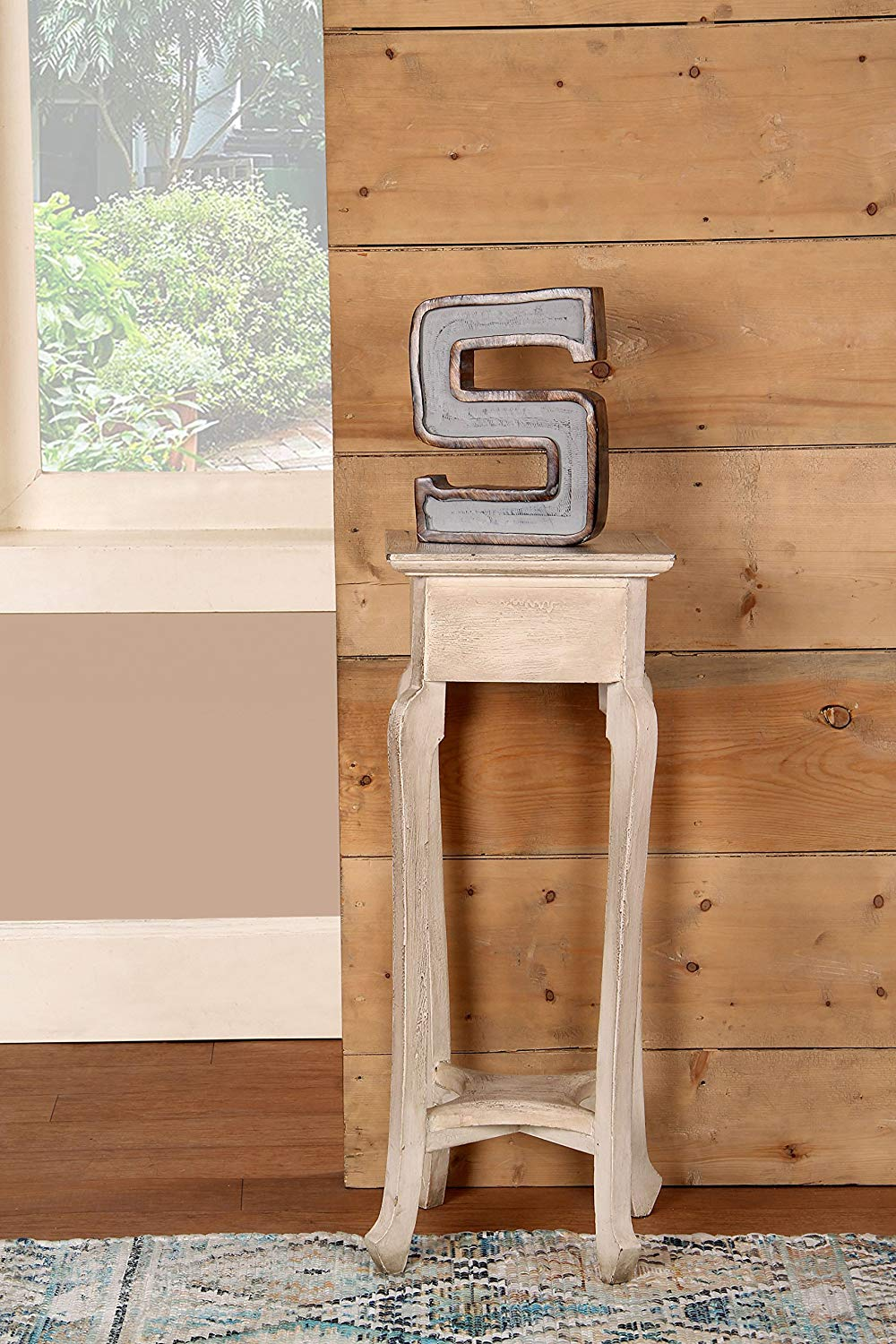 Monogram Free Standing Grey Letter Block - Length (7.8 in), Depth (2.2 in), Height (10.2 in), S