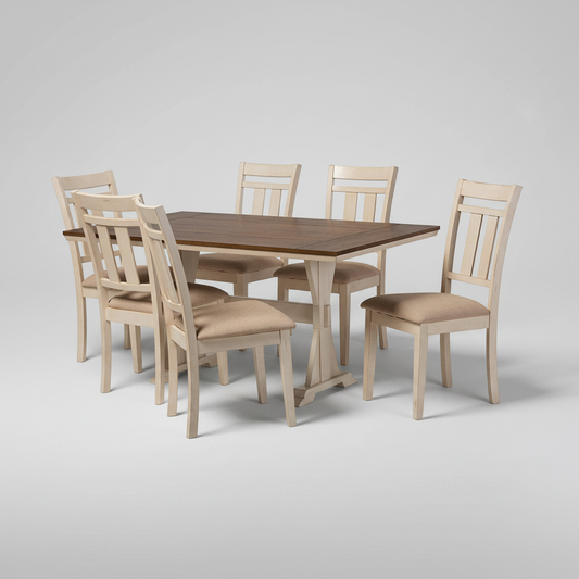 Solid Wood Torrance 6 Seater Dining Table Set for Home | Dining Furniture | Brown & Cream Finish 