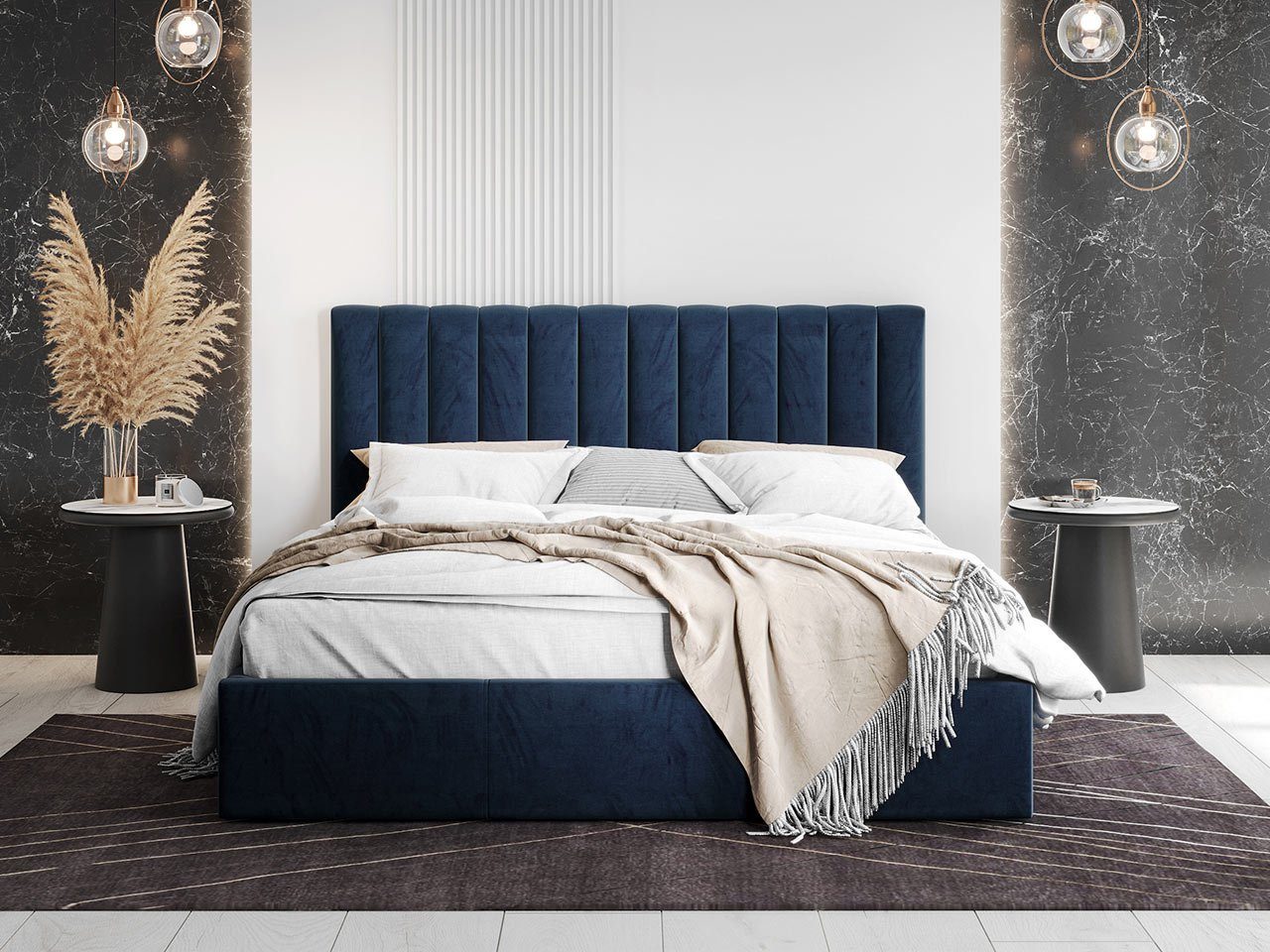 Fluted Velvet Upholstered Bed – Stylish Hydraulic Storage Bed for Comfortable Sleep & Elegant Bedroom Aesthetic Aprodz