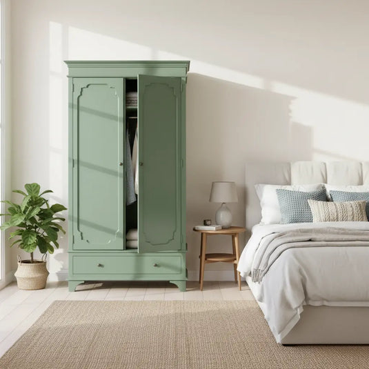 Translation missing: en.Mango Wood 2-Door 1-Drawer Wardrobe – Khaki Green Almirah 