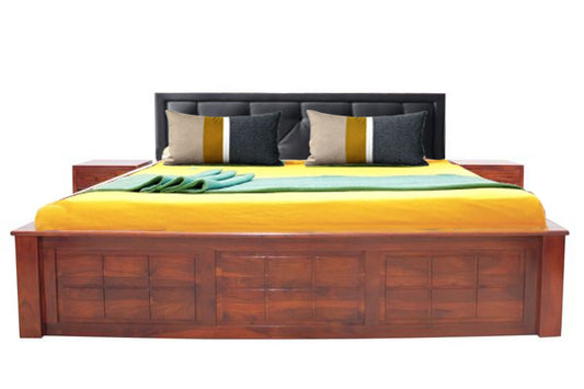 Sheesham Wood Taipei Bed with 2 Drawers and Storage Box for Bedroom | Brown Finish