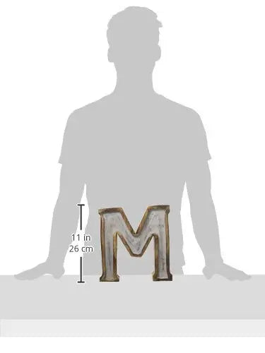 Monogram Free Standing Grey Letter Block - Length (9.2 in), Depth (2.2 in), Height (10.2 in), M 