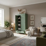 Mango Wood 2-Door 1-Drawer Wardrobe – Khaki Green Almirah 