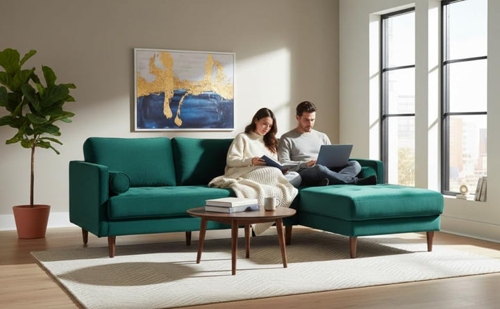 Translation missing: en.MidCen Wooden 3 Seater Sofa Set with High-Density Comfortable Foam for Home &amp; Living Room (Upholstered- Dark Green Velvet Fabric) 