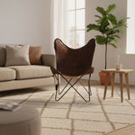Butterfly Chair with Genuine Leather Upholstery | Modern Accent Lounge Chair | Stylish Metal Frame Relaxing Chair 