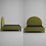 Upholstered Bed Frame, Green Fabric with Wooden Construction, Arched Headboard Platform Bed 