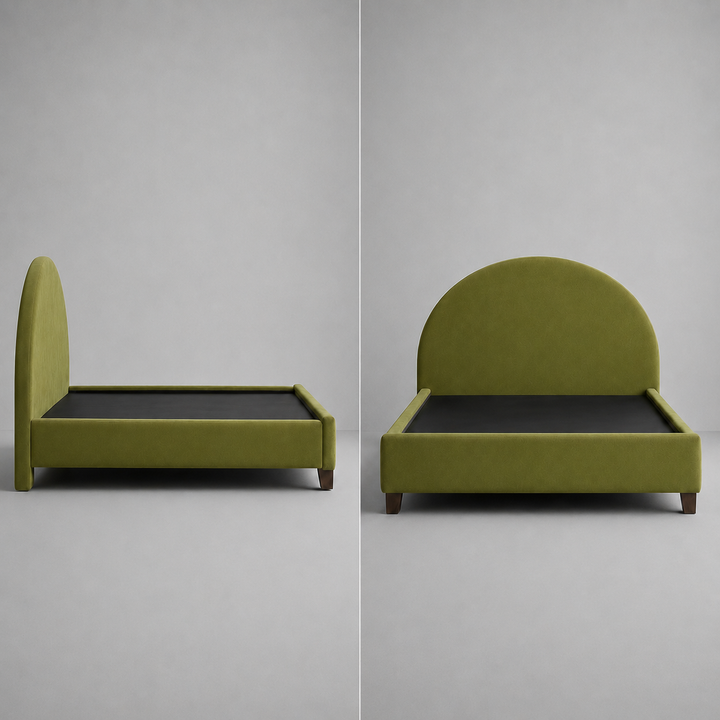 Translation missing: en.Upholstered Bed Frame, Green Fabric with Wooden Construction, Arched Headboard Platform Bed 