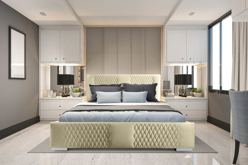 Velvet Upholstered King Size Bed with Hydraulic Storage 