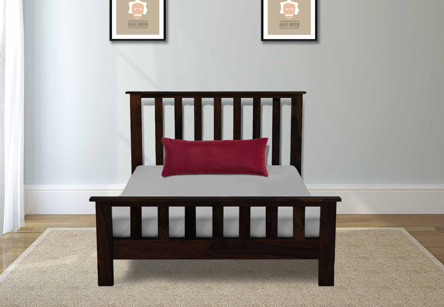 Sheesham Wood Without Storage Single Size Yvonn Bed for Bedroom Stylish | Natural Finish 