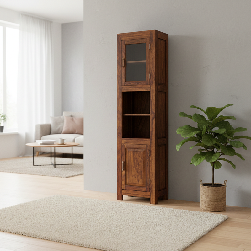 Sheesham Wood High Wooden Cabinet, Showcase, Cupboard, Sideboard, with Two Doors 