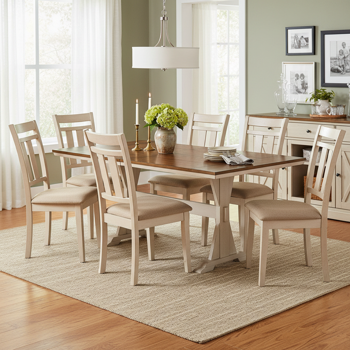 Translation missing: en.Solid Wood Torrance 6 Seater Dining Table Set for Home | Dining Furniture | Brown &amp; Cream Finish 