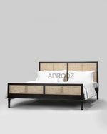 Mango Wood and Rattan Cane King Size & Queen Size Bed Frame, Black Finish 