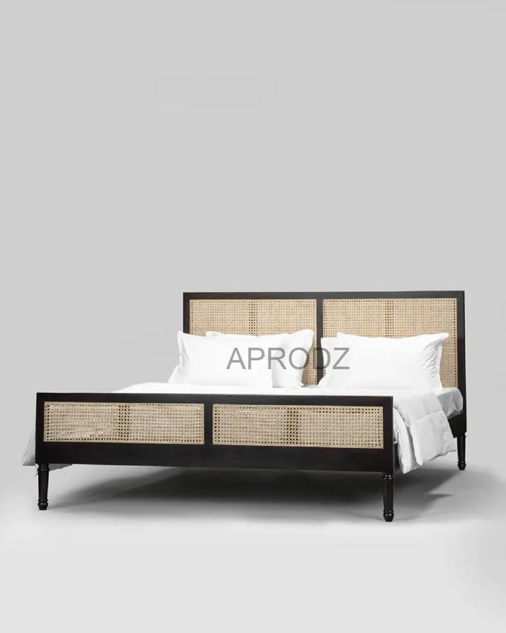 Translation missing: en.Mango Wood and Rattan Cane King Size &amp; Queen Size Bed Frame, Black Finish 