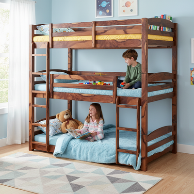 Ipsotu Mango Wood Bunk Bed Without Storage Single Bed Furniture for Bedroom Living Room
