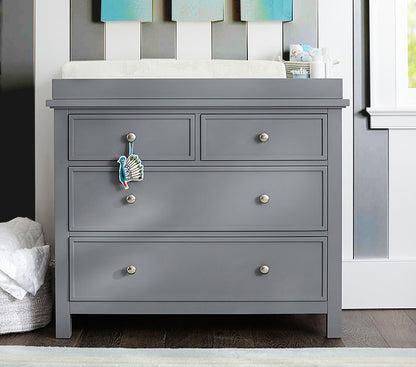 Mango Wood Norto Extra Wide Dresser & Topper Set with Topper Mattress Changing pad is Also Included- Grey Color