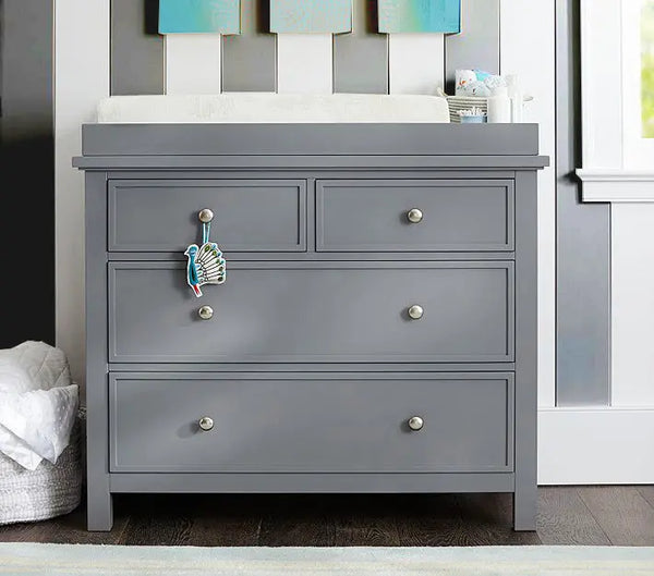 Mango Wood Norto Extra Wide Dresser & Topper Set with Topper Mattress Changing pad is Also Included- Grey Color 