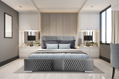 Velvet Upholstered King Size Bed with Hydraulic Storage 