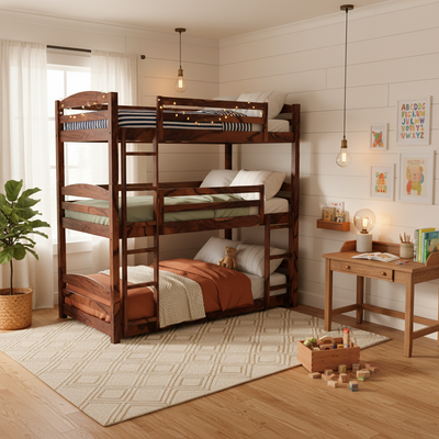 Ipsotu Mango Wood Bunk Bed Without Storage Single Bed Furniture for Bedroom Living Room