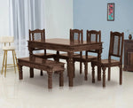 Sheesham Wood Reyk 6 Seater Dining Table Set with 1 Bench & 4 Chairs for Home Dining Room Furniture 