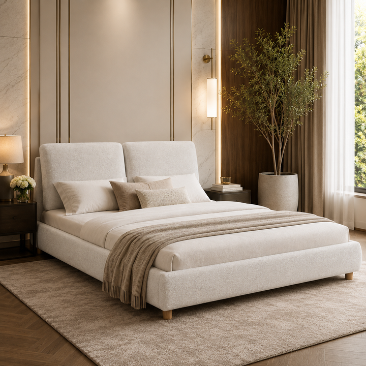 Translation missing: en.Upholstered Platform Bed with Two Removable Pillow Headboard 