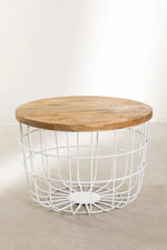 Round Solid Wood Top with Metal Base Coffee Table (Mango Wood - Natural + Black Powder Coated) 