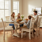 Solid Wood Torrance 6 Seater Dining Table Set for Home | Dining Furniture | Brown & Cream Finish 
