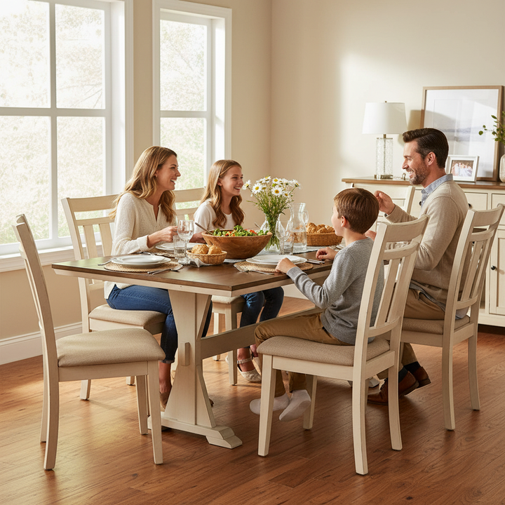 Translation missing: en.Solid Wood Torrance 6 Seater Dining Table Set for Home | Dining Furniture | Brown &amp; Cream Finish 