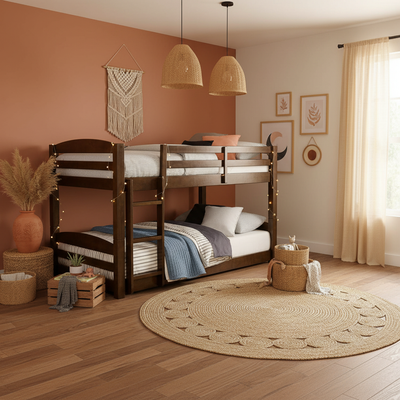 Ipsotu Mango Wood Bunk Bed Without Storage Single Bed Furniture for Bedroom Living Room