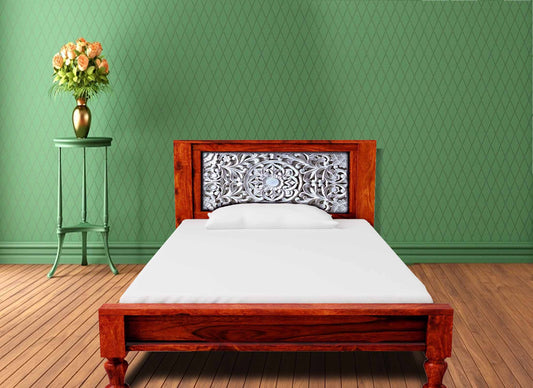 Sheesham Wood Without Storage Single Size Franco Bed for Bedroom Stylish | Honey Finish