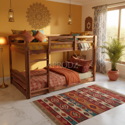 Ipsotu Mango Wood Bunk Bed Without Storage Single Bed Furniture for Bedroom Living Room