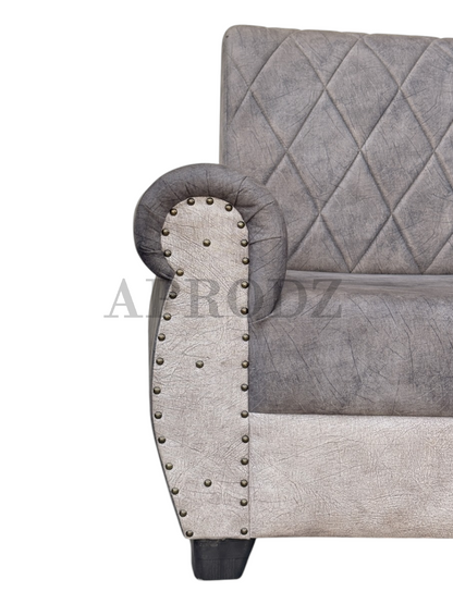 Sofa | Wood Frame Suede Fabric 40D Foam Cushion | Comfortable, Durable, Stylish & Modern for Living Room Furniture | Compact Design Lounge Seat Relaxation (Light Grey + Beige 3)