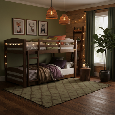 Ipsotu Mango Wood Bunk Bed Without Storage Single Bed Furniture for Bedroom Living Room