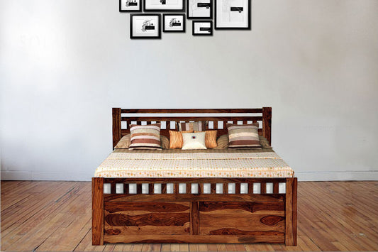 Sheesham Wood Darryl  Bed with 4 Drawers for Bedroom | Brown Finish